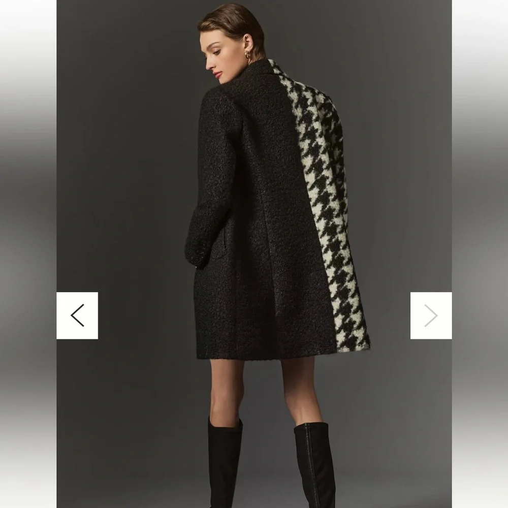 ANTHROPOLOGIE NVLT Black, White Colorblock Houndstooth Teddy Jacket sz med NWOT - Picture 4 of 6